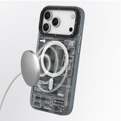 Apple iPhone 17 Pro Max Kılıf M-safe Şarj Özellikli Kamera Denetim Butonlu Youngkit Technology Serisi Kapak Mavi