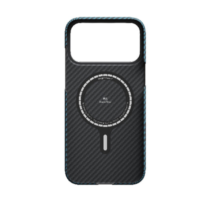 Apple iPhone 17 Pro Max Kılıf M-Safe Şarj Özellikli Kamera Kontrol Butonlu Aramid Fiber Pitaka Ultra-Slim Kapak Siyah-Mavi