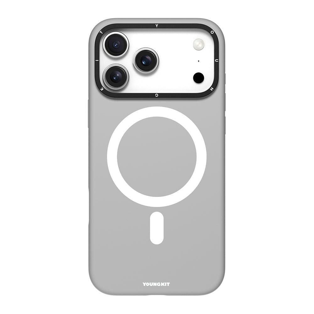 Apple iPhone 17 Pro Max Kılıf M-Safe Şarj Özellikli Kamera Standlı Youngkit Gel Cream Serisi Kapak Gri