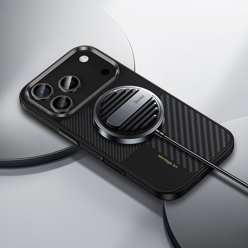 iPhone 17 Pro Max Kılıf M-safe Şarj Özellikli Karbon Fiber Benks Montage Hybrid ArmorPro Kevlar Kılıf