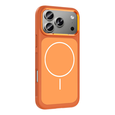 Apple iPhone 17 Pro Max Kılıf M-Safe Şarj Özellikli Metal Kamera Çerçeveli Zore Sanremo Silikon Kapak Turuncu