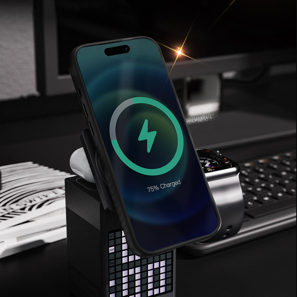 iPhone 17 Pro Max Kılıf M-safe Şarj Özellikli Metal Standlı Lenyes CK225 Kevlar Kılıf