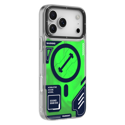 Apple iPhone 17 Pro Max Kılıf M-safe Şarj Özellikli Parlak Kumlu Sıvılı Tasarımlı Galaxy Fantasy Serisi Kapak Turuncu
