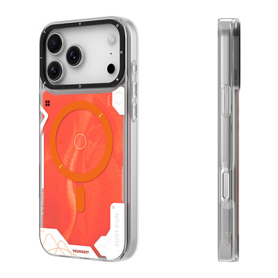 Apple iPhone 17 Pro Max Kılıf M-safe Şarj Özellikli Parlak Kumlu Sıvılı Tasarımlı Galaxy Fantasy Serisi Kapak Turuncu