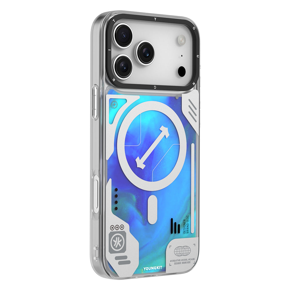 Apple iPhone 17 Pro Max Kılıf M-safe Şarj Özellikli Parlak Kumlu Sıvılı Tasarımlı Galaxy Fantasy Serisi Kapak Yeşil