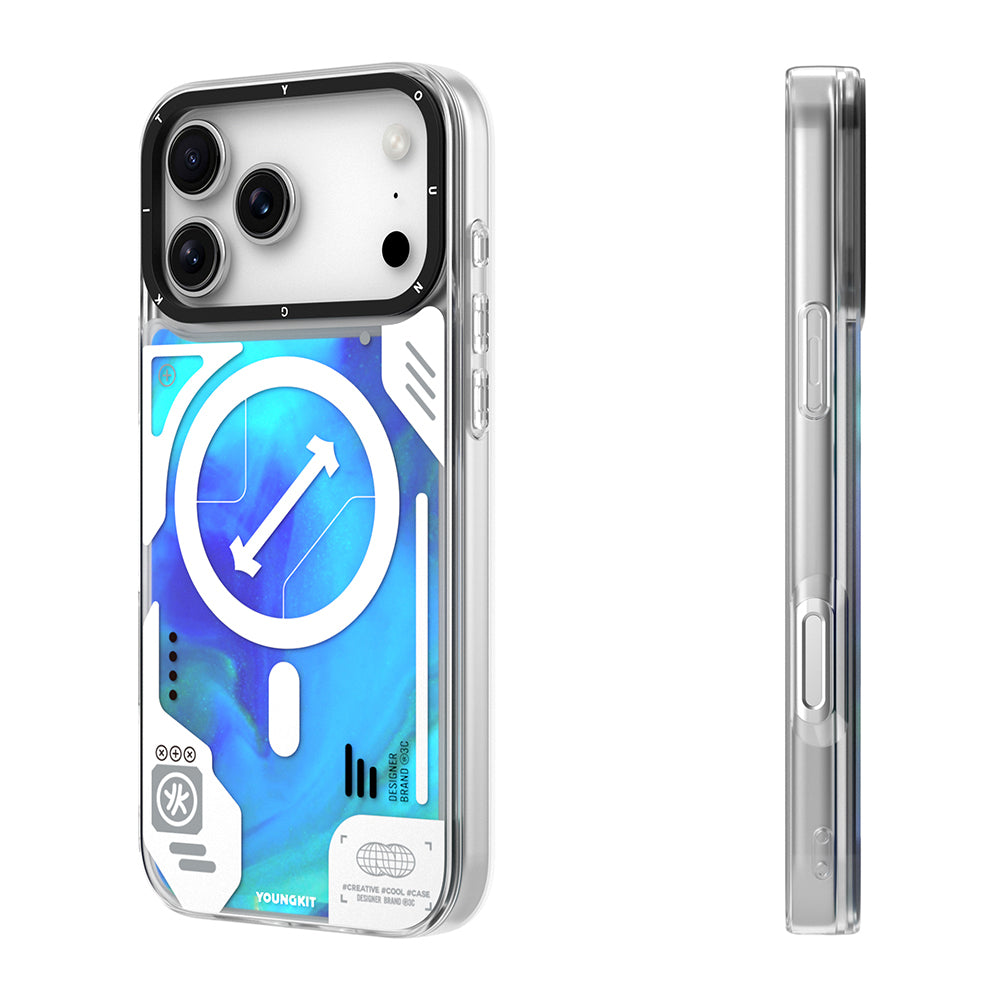 Apple iPhone 17 Pro Max Kılıf M-safe Şarj Özellikli Parlak Kumlu Sıvılı Tasarımlı Galaxy Fantasy Serisi Kapak Yeşil