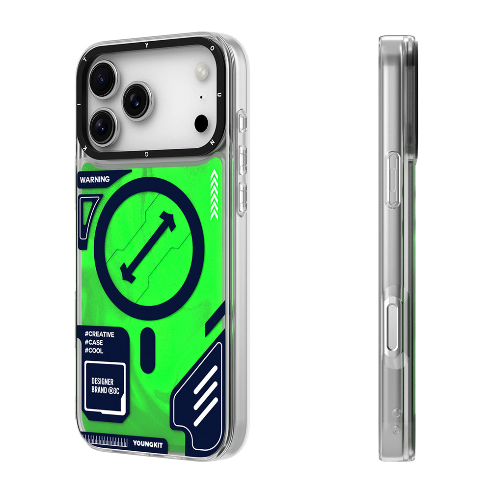 Apple iPhone 17 Pro Max Kılıf M-safe Şarj Özellikli Parlak Kumlu Sıvılı Tasarımlı Galaxy Fantasy Serisi Kapak Turuncu