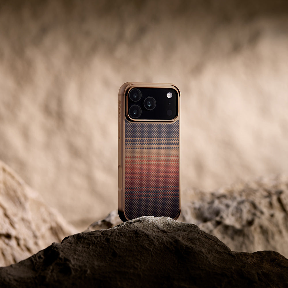 iPhone 17 Pro Max Kılıf M-safe Şarj Özellikli Pitaka Tactile Woven Sunset-Moonrise Aramid Pro Guard Serisi Kılıf