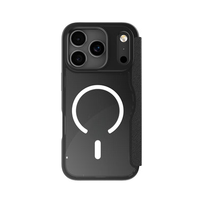 Apple iPhone 17 Pro Max Kılıf M-Safe Şarj Özellikli Raptic Air Folio Şeffaf Kartlıklı Kapaklı Kılıf Siyah