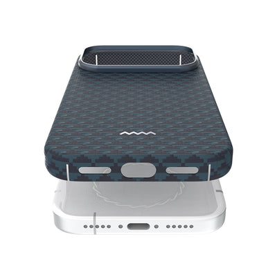 Apple iPhone 17 Pro Max Kılıf M-safe Şarj Özellikli Raptic Aramid Skin Origin Serisi Kapak Gold-Mavi