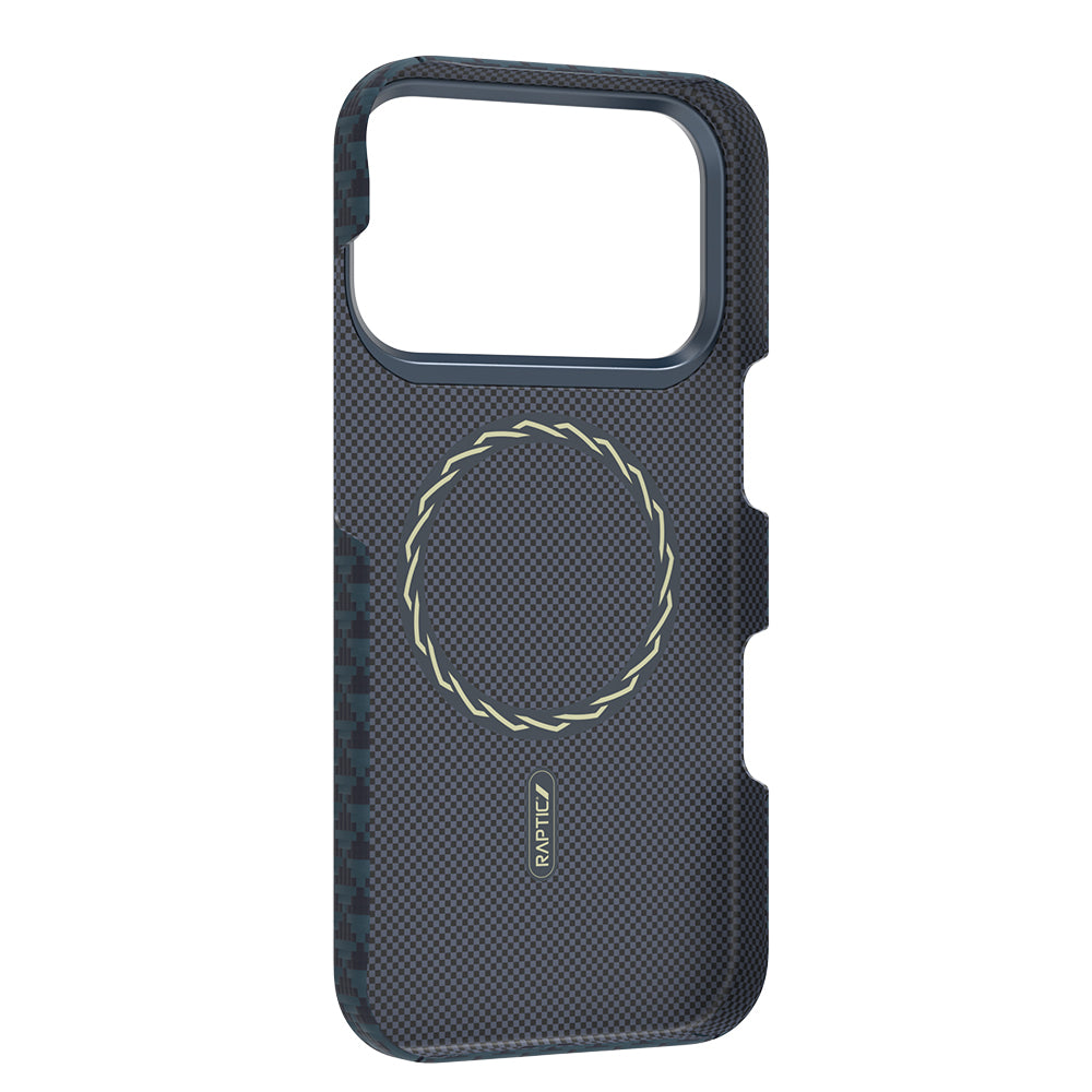 Apple iPhone 17 Pro Max Kılıf M-safe Şarj Özellikli Raptic Aramid Skin Origin Serisi Kapak Gold-Mavi