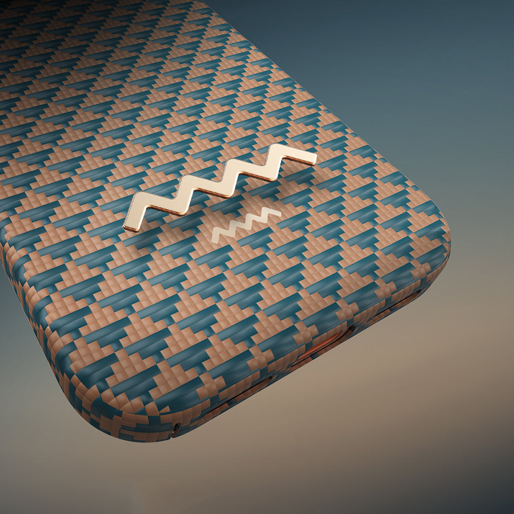 Apple iPhone 17 Pro Max Kılıf M-safe Şarj Özellikli Raptic Aramid Skin Origin Serisi Kapak Gold-Mavi