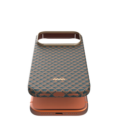 Apple iPhone 17 Pro Max Kılıf M-safe Şarj Özellikli Raptic Aramid Skin Origin Serisi Kapak Gold-Mavi