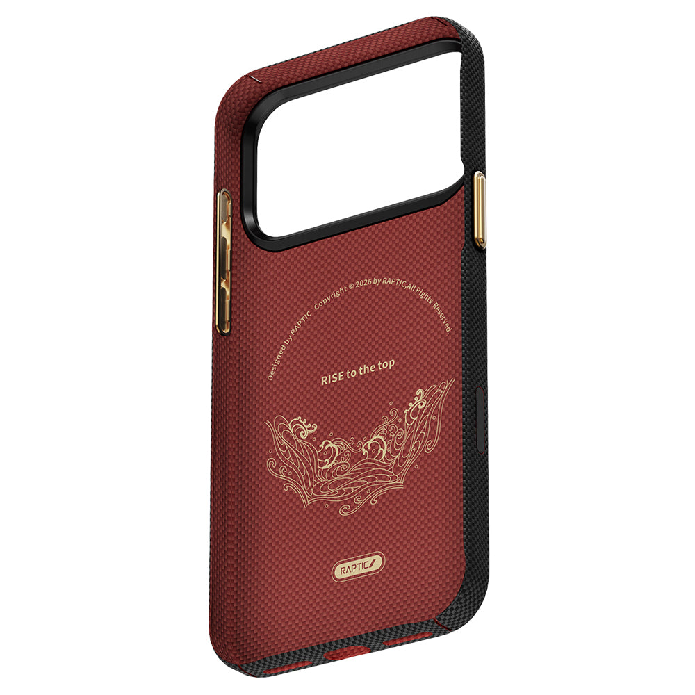 Apple iPhone 17 Pro Max Kılıf M-safe Şarj Özellikli Raptic Aramid Skin Rise Serisi 24 Ayar Altın Kaplamalı Kapak