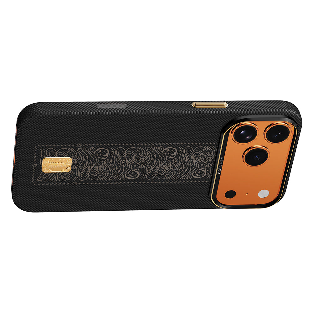 Apple iPhone 17 Pro Max Kılıf M-safe Şarj Özellikli Raptic Aramid Skin Rise Serisi 24 Ayar Altın Kaplamalı Kapak
