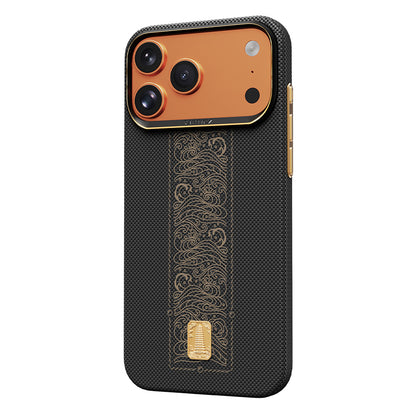 Apple iPhone 17 Pro Max Kılıf M-safe Şarj Özellikli Raptic Aramid Skin Rise Serisi 24 Ayar Altın Kaplamalı Kapak
