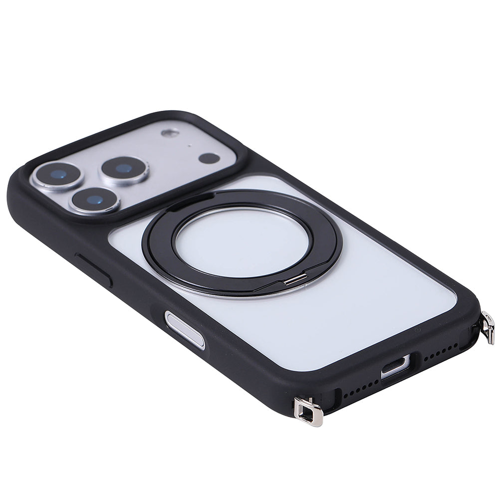 Apple iPhone 17 Pro Max Kılıf M-Safe Şarj Özellikli Standlı Zore Piza Silikon Kapak Siyah