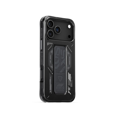 Apple iPhone 17 Pro Max Kılıf M-safe Şarj Özellikli Teknoloji Desenli Skinarma Helio Mag Charge Standlı Kapak Füme