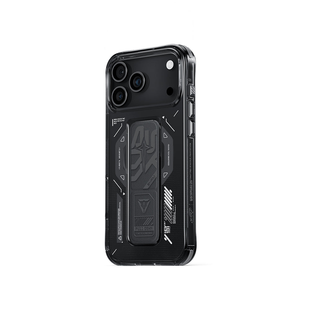 Apple iPhone 17 Pro Max Kılıf M-safe Şarj Özellikli Teknoloji Desenli Skinarma Helio Mag Charge Standlı Kapak Turuncu