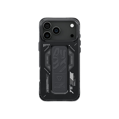 Apple iPhone 17 Pro Max Kılıf M-safe Şarj Özellikli Teknoloji Desenli Skinarma Helio Mag Charge Standlı Kapak Füme