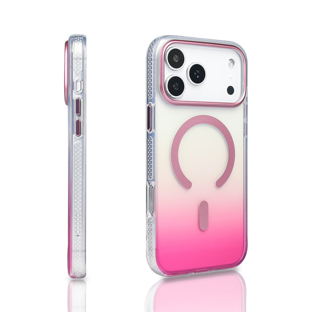 Apple iPhone 17 Pro Max Kılıf M-safe Şarj Özellikli Transparan Renk Geçişli Zore Toros Kapak Rose Pembe