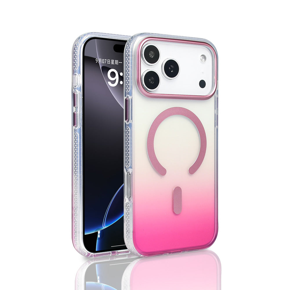 Apple iPhone 17 Pro Max Kılıf M-safe Şarj Özellikli Transparan Renk Geçişli Zore Toros Kapak Rose Pembe