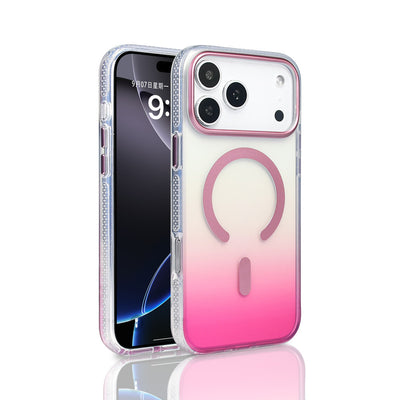 Apple iPhone 17 Pro Max Kılıf M-safe Şarj Özellikli Transparan Renk Geçişli Zore Toros Kapak Rose Pembe