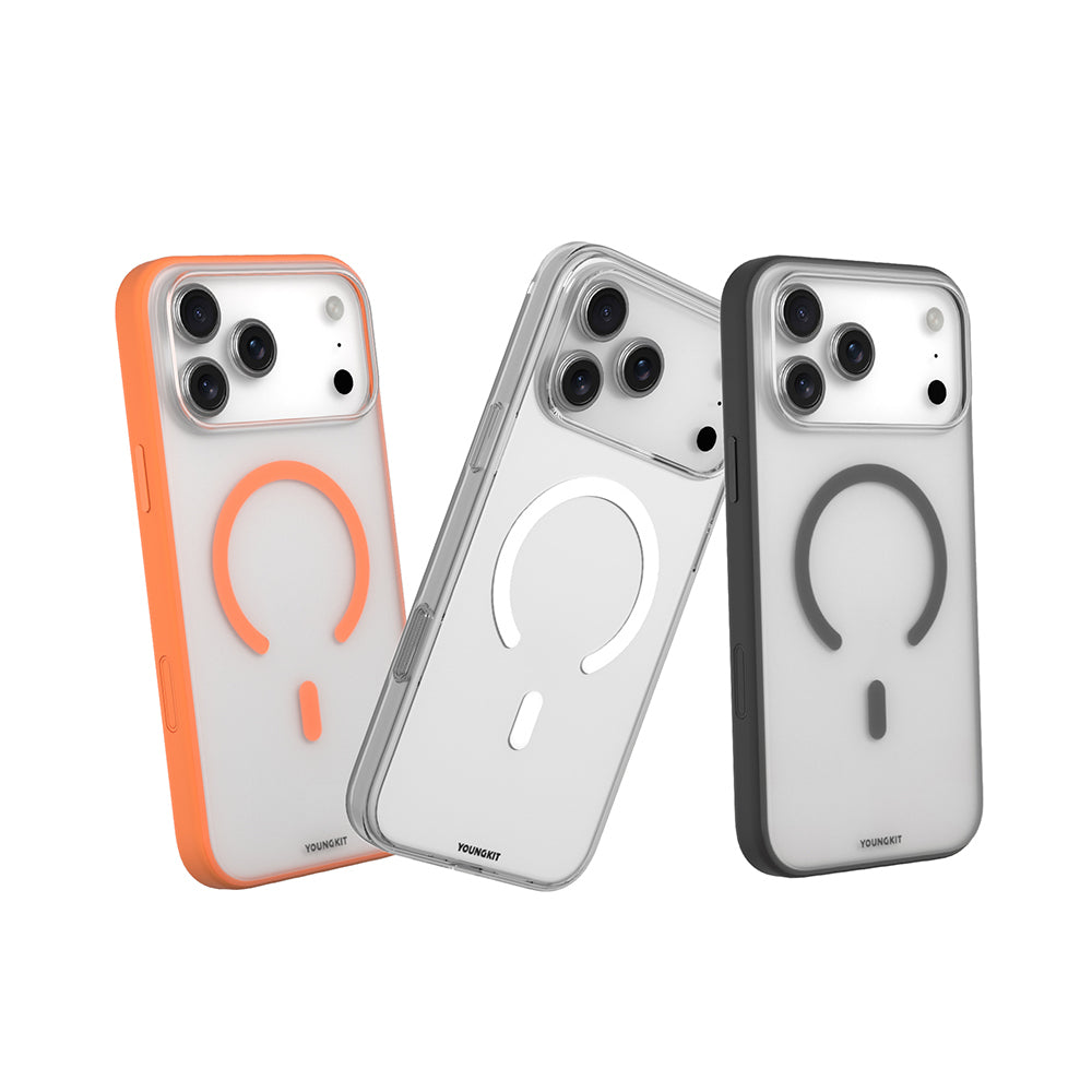 Apple iPhone 17 Pro Max Kılıf M-safe Şarj Özellikli Youngkit Clear Serisi Kapak Turuncu