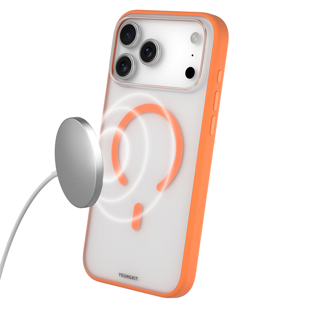 Apple iPhone 17 Pro Max Kılıf M-safe Şarj Özellikli Youngkit Clear Serisi Kapak Turuncu