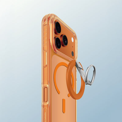 Apple iPhone 17 Pro Max Kılıf M-safe Şarj Özellikli Yüzük Standlı Amazingthing Titan Pro Serisi Kapak Turuncu