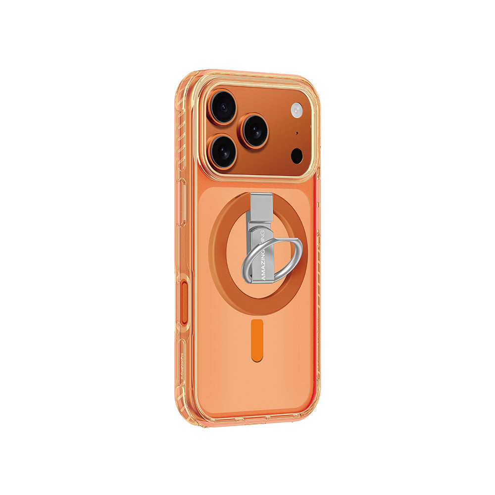 Apple iPhone 17 Pro Max Kılıf M-safe Şarj Özellikli Yüzük Standlı Amazingthing Titan Pro Serisi Kapak Turuncu