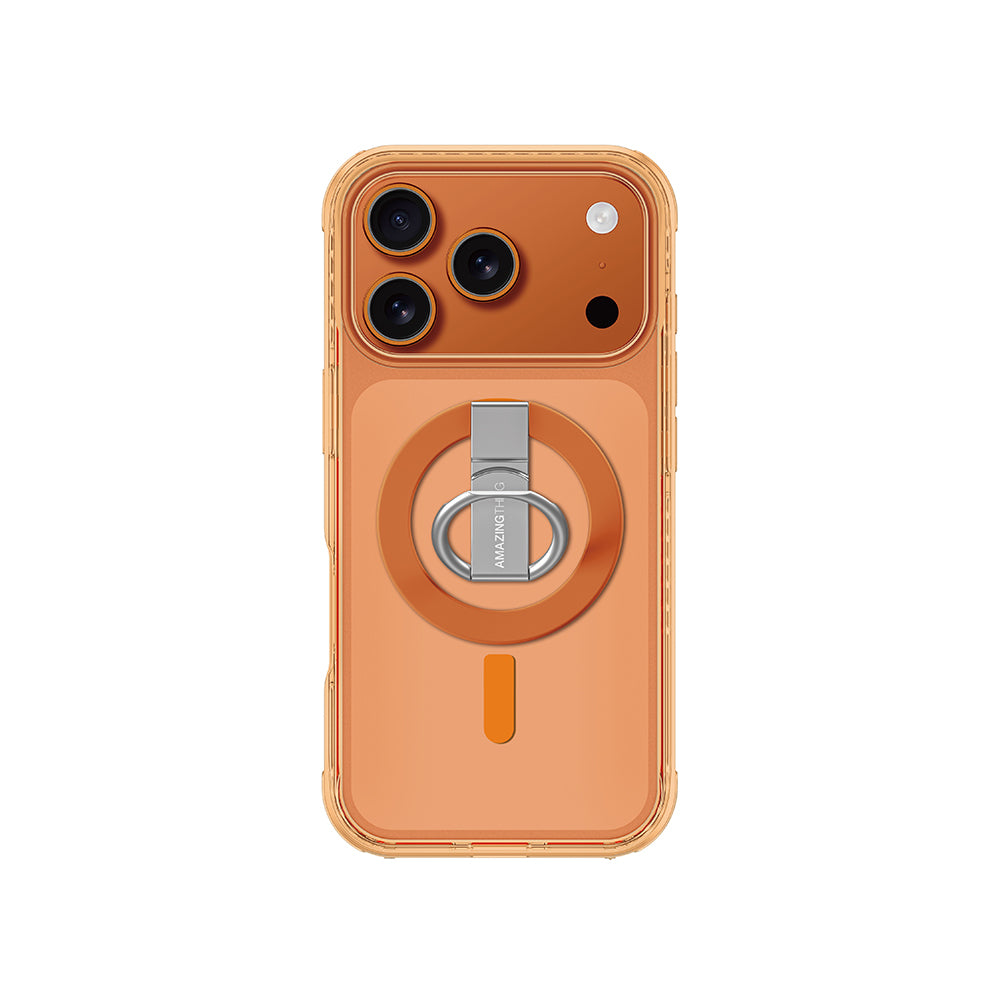 Apple iPhone 17 Pro Max Kılıf M-safe Şarj Özellikli Yüzük Standlı Amazingthing Titan Pro Serisi Kapak Turuncu