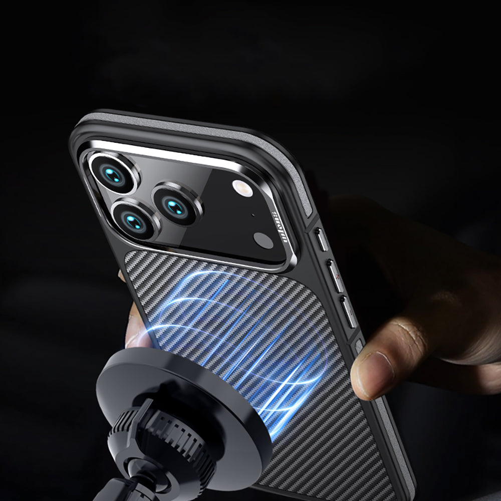 iPhone 17 Pro Max Kılıf Mat Transparan Karbon Fiber Görünümlü Wlons Marin Kılıf