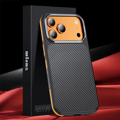 iPhone 17 Pro Max Kılıf Mat Transparan Karbon Fiber Görünümlü Wlons Marin Kılıf