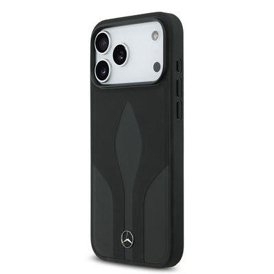 Apple iPhone 17 Pro Max Kılıf Mercedes Benz Orjinal Lisanslı M-safe Şarj Özellikli Dokulu Desenli Deri Kapak Siyah