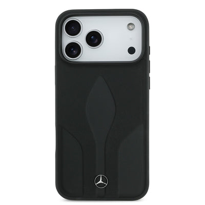 Apple iPhone 17 Pro Max Kılıf Mercedes Benz Orjinal Lisanslı M-safe Şarj Özellikli Dokulu Desenli Deri Kapak Siyah