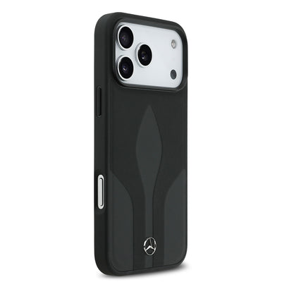 Apple iPhone 17 Pro Max Kılıf Mercedes Benz Orjinal Lisanslı M-safe Şarj Özellikli Dokulu Desenli Deri Kapak Siyah