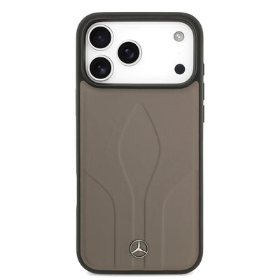 Apple iPhone 17 Pro Max Kılıf Mercedes Benz Orjinal Lisanslı M-safe Şarj Özellikli Dokulu Desenli Deri Kapak Kahverengi