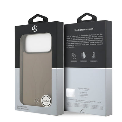 Apple iPhone 17 Pro Max Kılıf Mercedes Benz Orjinal Lisanslı M-safe Şarj Özellikli Dokulu Desenli Deri Kapak Kahverengi