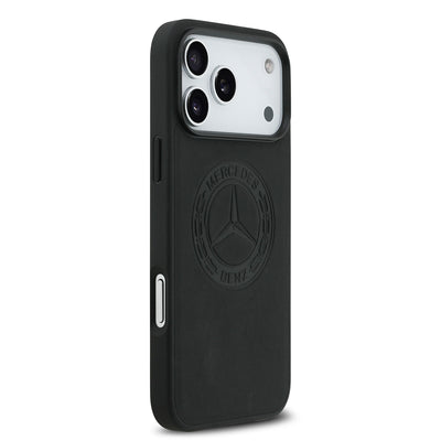 Apple iPhone 17 Pro Max Kılıf Mercedes Benz Orjinal Lisanslı M-safe Şarj Özellikli Hakiki Deri Nostaljik Yıldız Dizayn Kapak Siyah