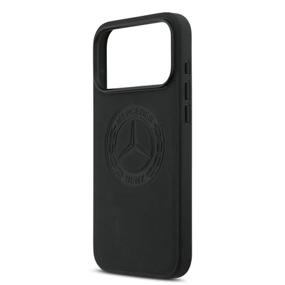 Apple iPhone 17 Pro Max Kılıf Mercedes Benz Orjinal Lisanslı M-safe Şarj Özellikli Hakiki Deri Nostaljik Yıldız Dizayn Kapak Kahverengi