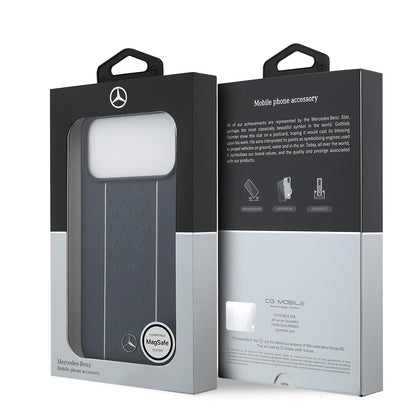 iPhone 17 Pro Max Kılıf Mercedes Benz Orjinal Lisanslı M-safe Şarj Özellikli Şeritli Yıldız Desenli Metal Logolu Deri Kılıf