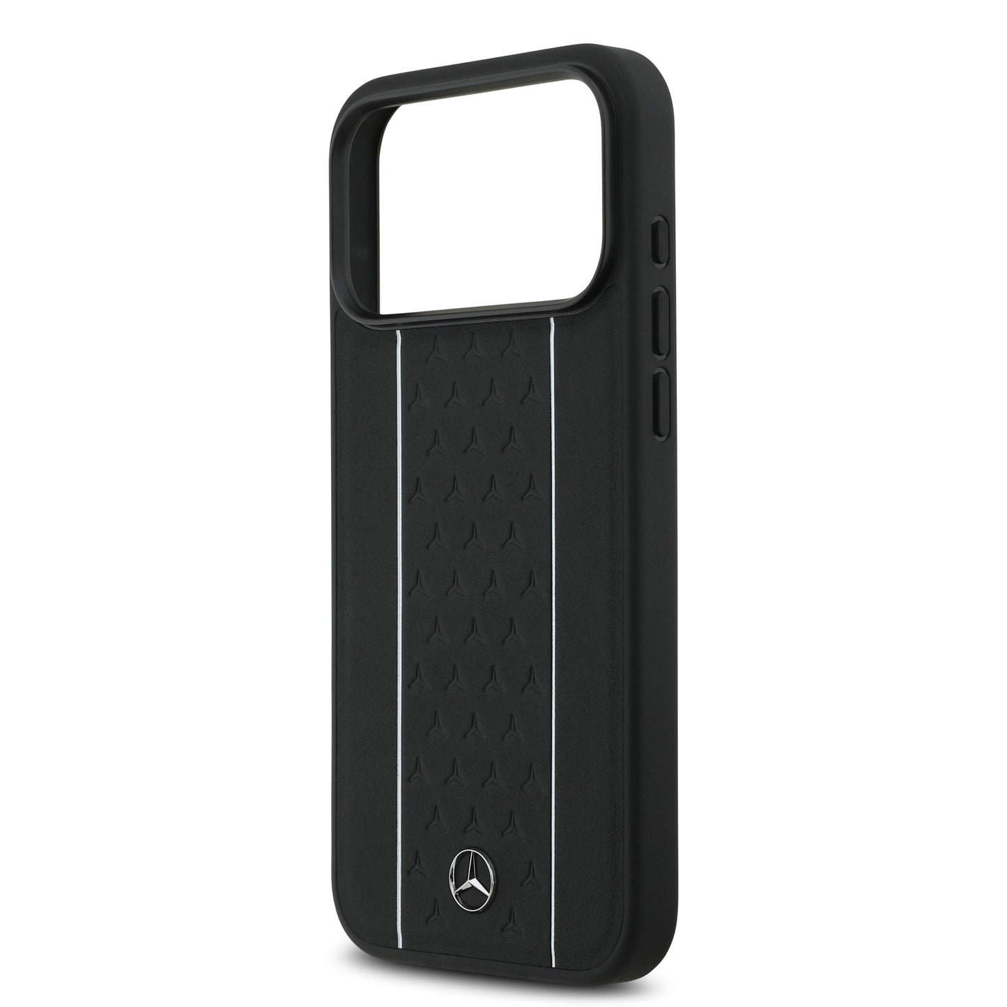 iPhone 17 Pro Max Kılıf Mercedes Benz Orjinal Lisanslı M-safe Şarj Özellikli Şeritli Yıldız Desenli Metal Logolu Deri Kılıf