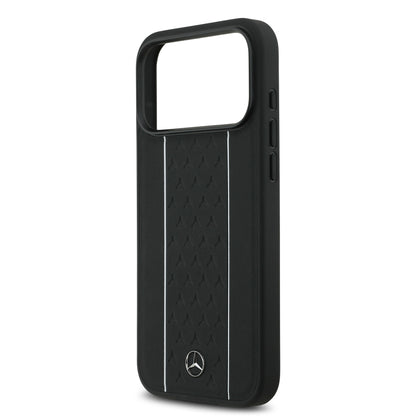 iPhone 17 Pro Max Kılıf Mercedes Benz Orjinal Lisanslı M-safe Şarj Özellikli Şeritli Yıldız Desenli Metal Logolu Deri Kılıf