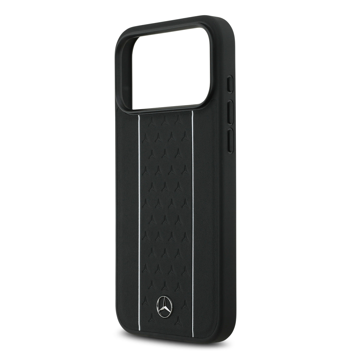 Apple iPhone 17 Pro Max Kılıf Mercedes Benz Orjinal Lisanslı M-safe Şarj Özellikli Şeritli Yıldız Desenli Metal Logolu Deri Kapak Siyah