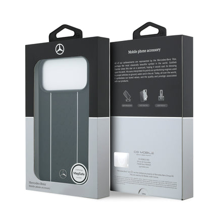 iPhone 17 Pro Max Kılıf Mercedes Benz Orjinal Lisanslı M-safe Şarj Özellikli Şeritli Yıldız Desenli Metal Logolu Deri Kılıf