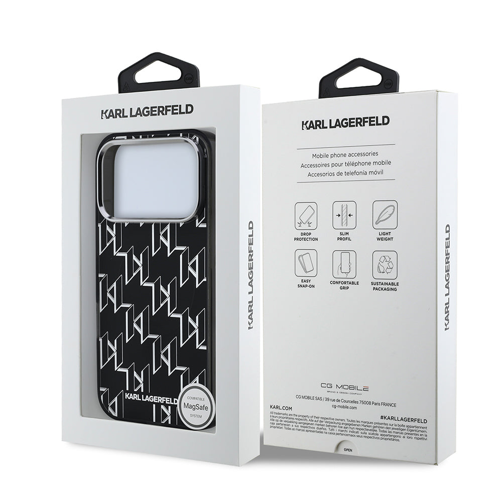 iPhone 17 Pro Max Kılıf Orjinal Lisanslı M-safe Şarj Özellikli Karl Lagerfeld IML Baskılı Monogram Dizayn Kılıf