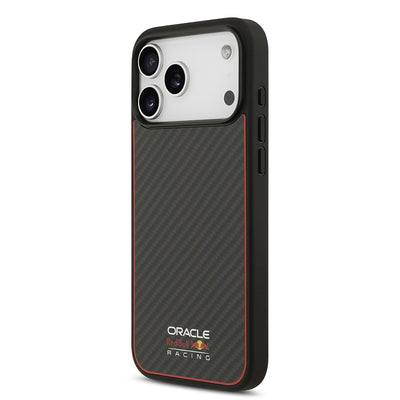 Apple iPhone 17 Pro Max Kılıf Redbull Orjinal Lisanslı M-safe Şarj Özellikli Karbon Fiber Parlayan Logolu Kevlar Kapak Siyah