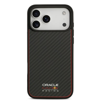 Apple iPhone 17 Pro Max Kılıf Redbull Orjinal Lisanslı M-safe Şarj Özellikli Karbon Fiber Parlayan Logolu Kevlar Kapak Siyah