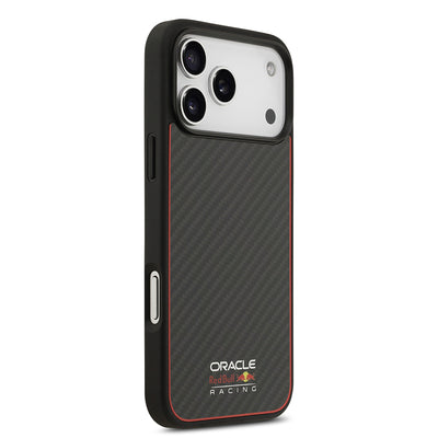 Apple iPhone 17 Pro Max Kılıf Redbull Orjinal Lisanslı M-safe Şarj Özellikli Karbon Fiber Parlayan Logolu Kevlar Kapak Siyah